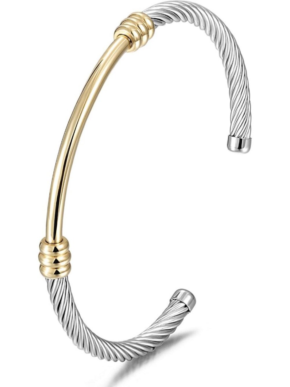 Twisted Cable Cuff Bracelet for Women, Gold Plated Stainless Steel, Fits 6-7